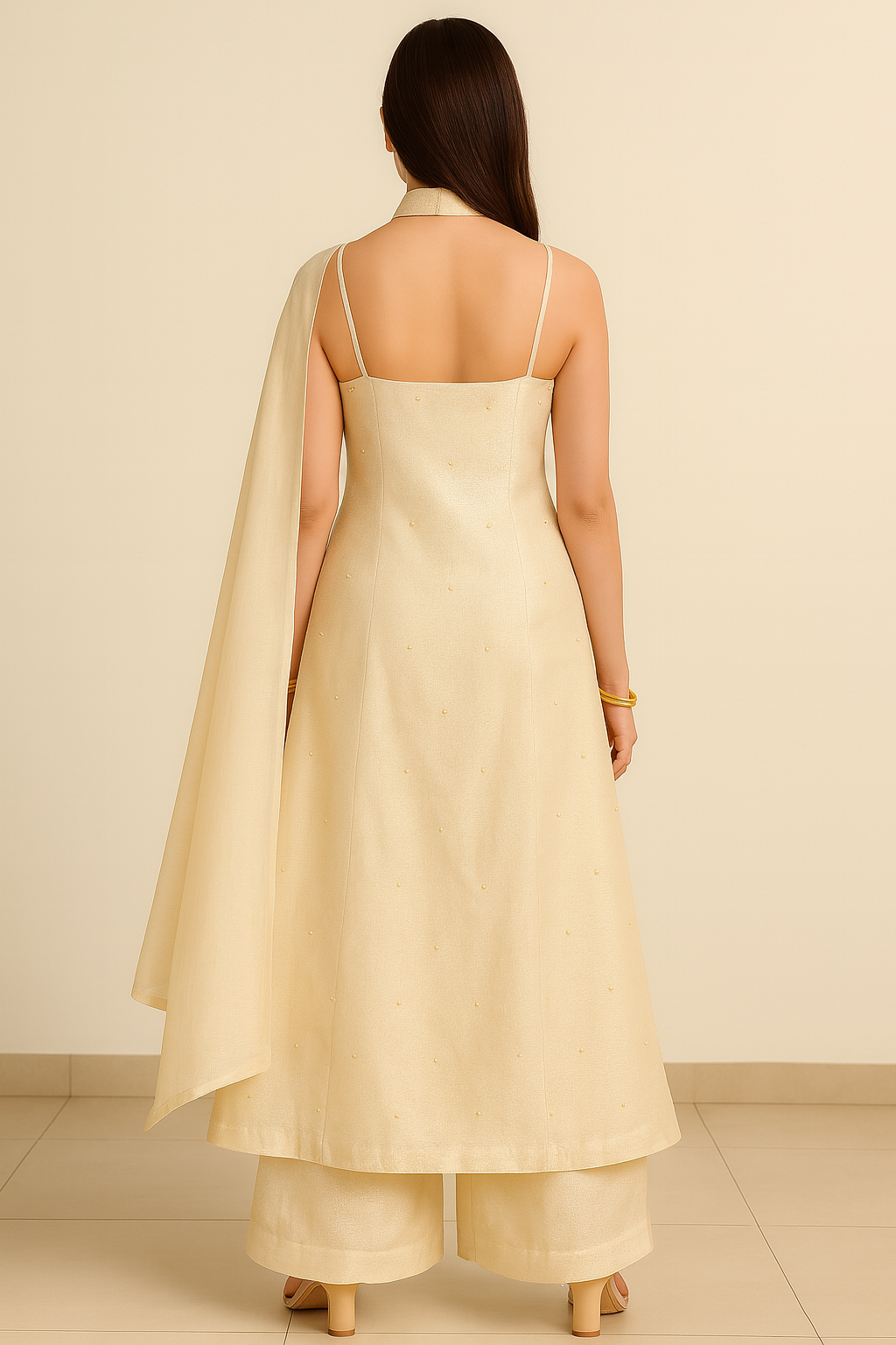 Elegant Beige Palazzo Kurta Set with Dupatta - Image 2