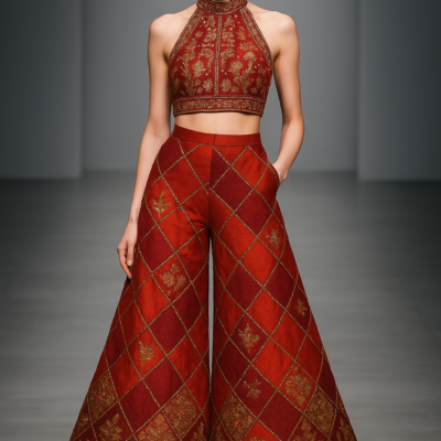 Maroon Brocade Co-ord Set