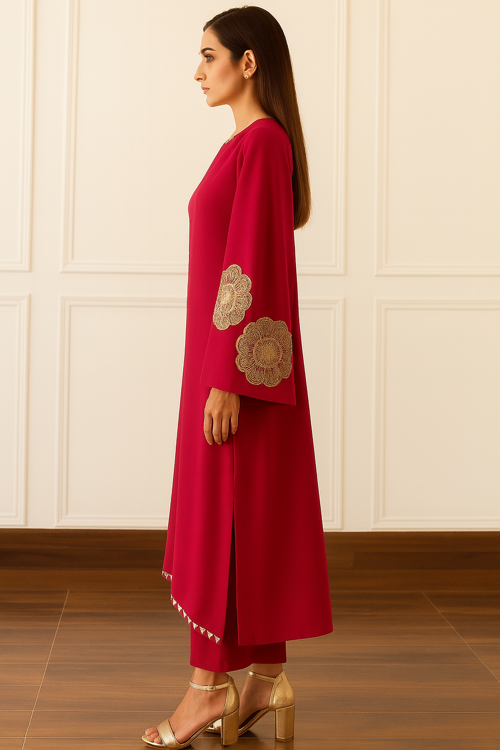 Women's One-Shoulder Embroidered Kurta Set - Image 2