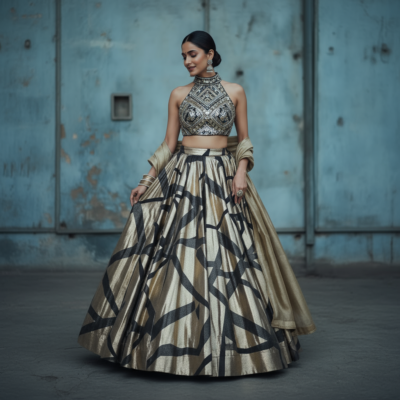 Golden Black Abstract Designer Lehenga Choli