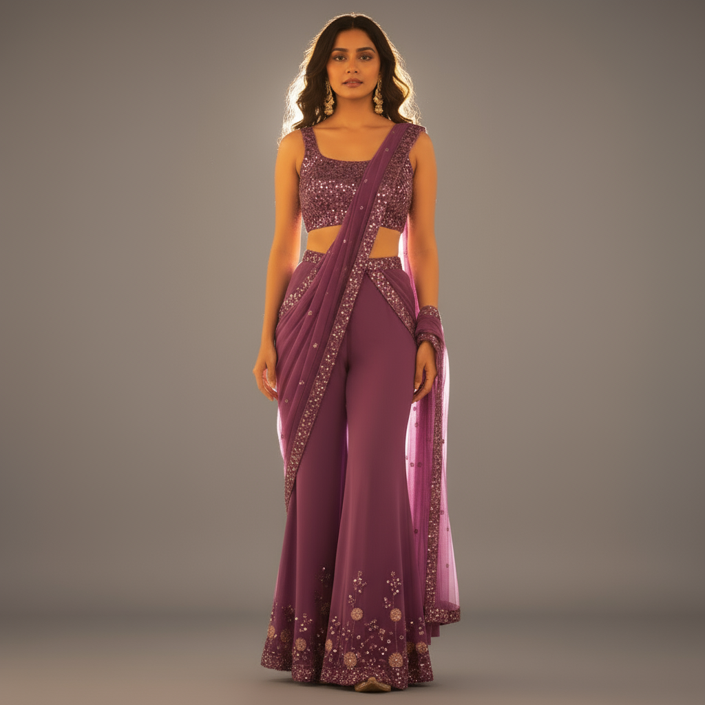 Purple Embroidered Sequin Sharara Set