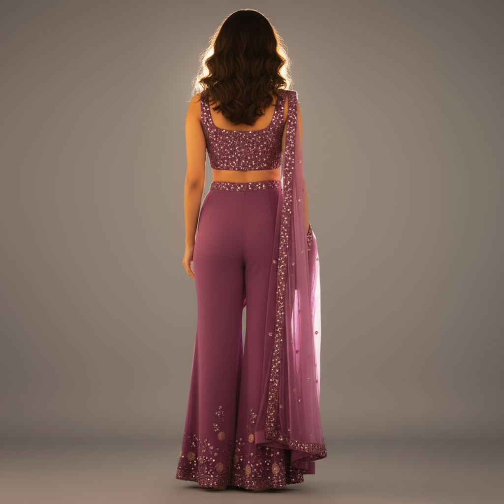 Purple Embroidered Sequin Sharara Set - Image 4