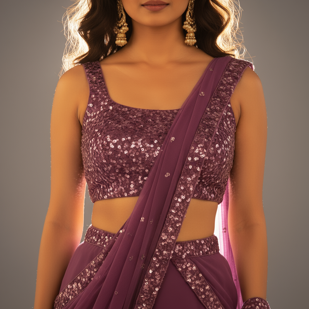 Purple Embroidered Sequin Sharara Set - Image 2