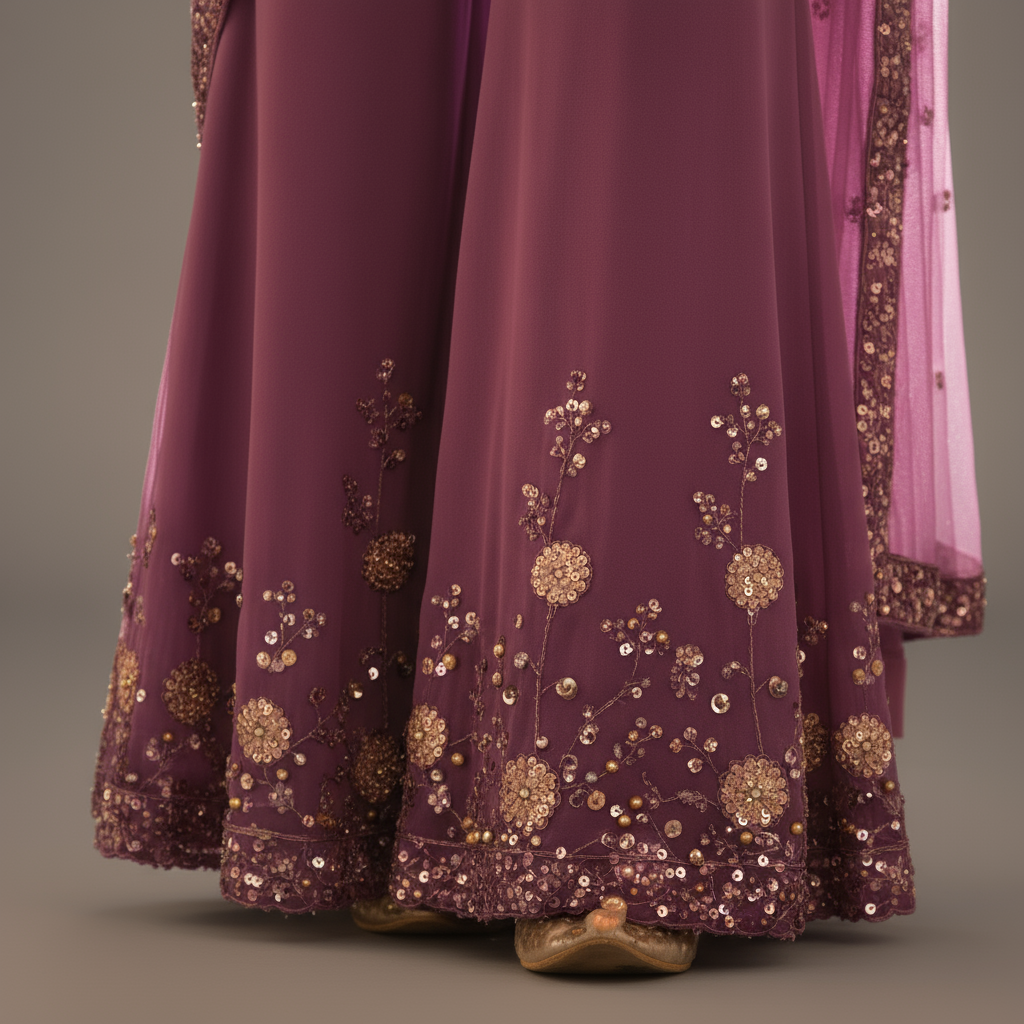 Purple Embroidered Sequin Sharara Set - Image 3