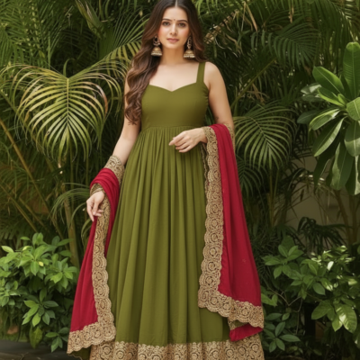 Embroidered Anarkali Gown with Dupatta