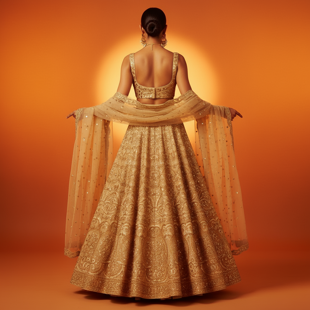 Golden Embroidered Lehenga Set - Image 2