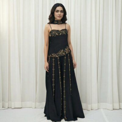 Embellished Kurta Palazzo Set with Choker Dupatta