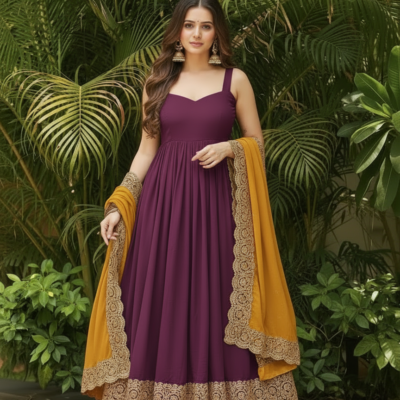 Embroidered Anarkali Gown with Dupatta