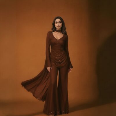 Embellished Kurta Pant Set with Flowing Dupatta