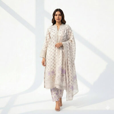 Ruhaniyat Lavender Print Kurta with Salwar & Dupatta