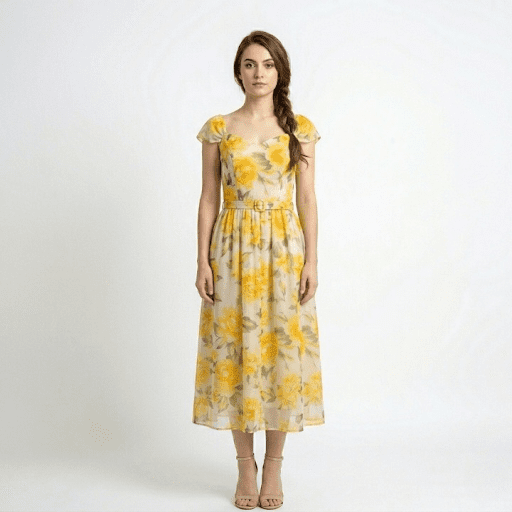 Yellow Floral Fit & Flare Midi Dress