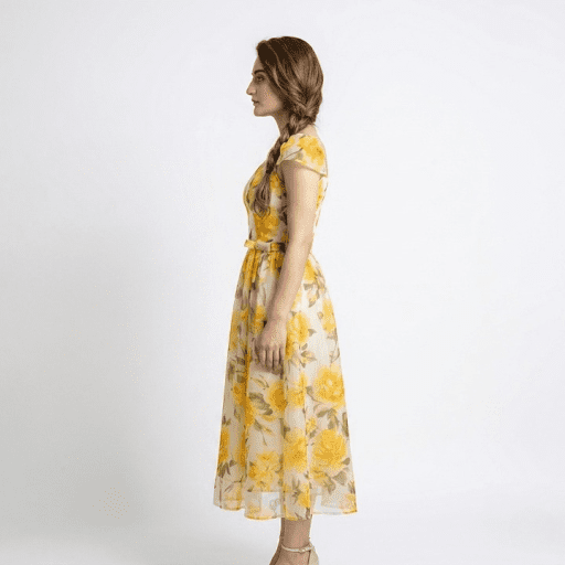 Yellow Floral Fit & Flare Midi Dress - Image 2