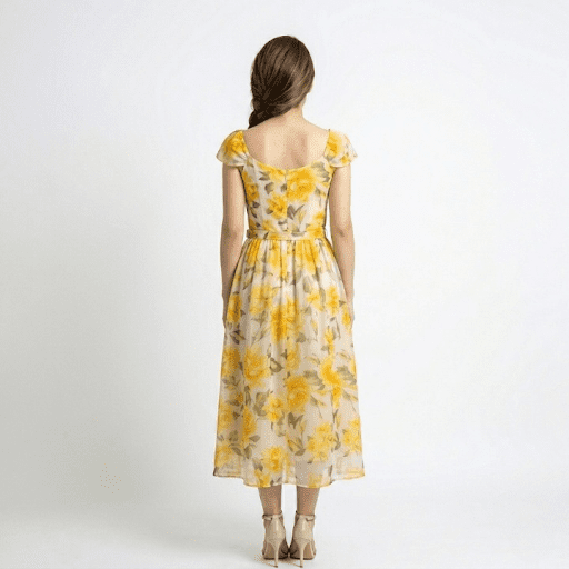 Yellow Floral Fit & Flare Midi Dress - Image 3