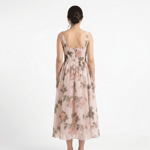Blush Pink Floral Fit & Flare Midi Dress - Image 2