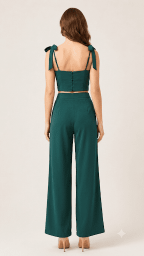 Emerald Green Embroidered Co-ord Set with Elegant Floral Detailing - Image 3