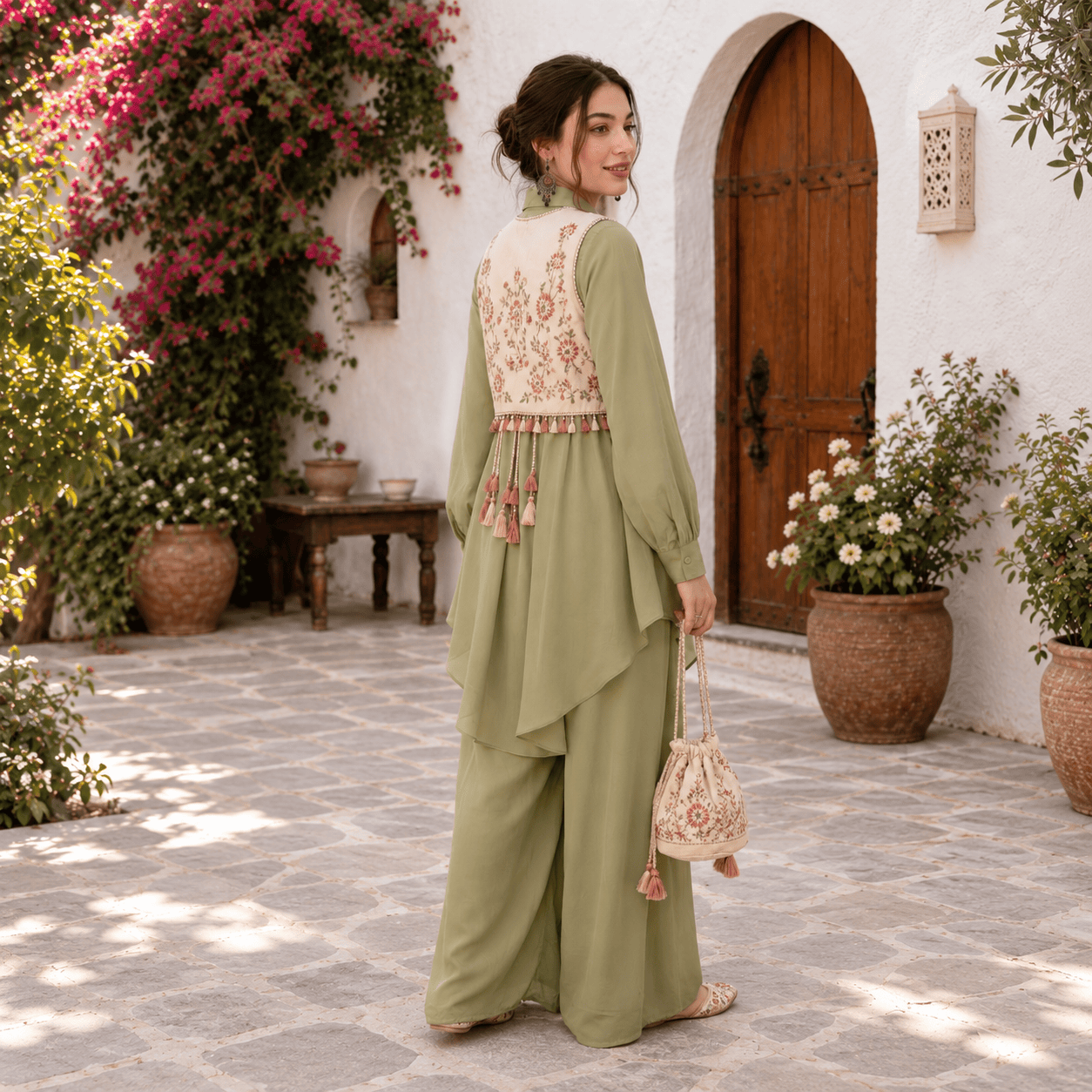Sage Floral Embroidered Layered Set - Image 4