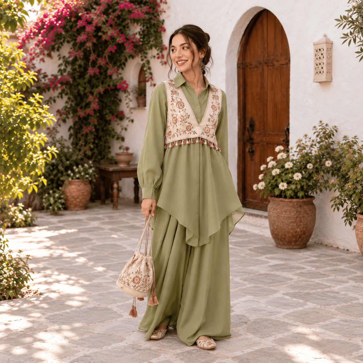 Sage Floral Embroidered Layered Set - Image 3