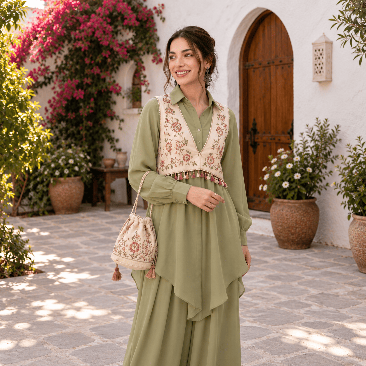 Sage Floral Embroidered Layered Set - Image 2