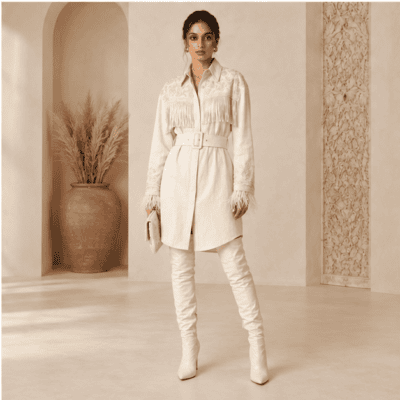 Embroidered Fringe Shirt Dress